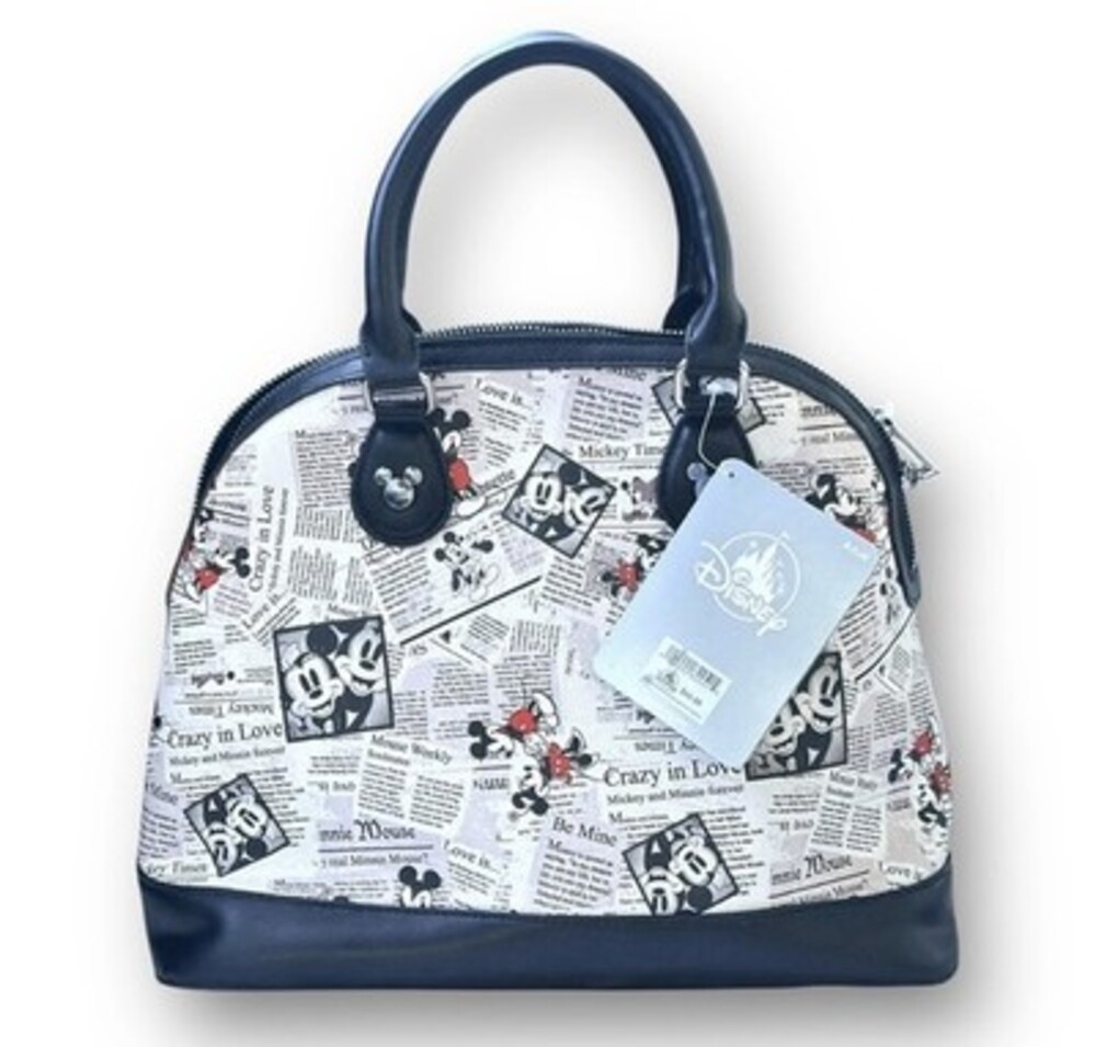 Walt Disney Minnie Mickey Mouse Crazy Newsprint in Love Satchel Women's HandBag